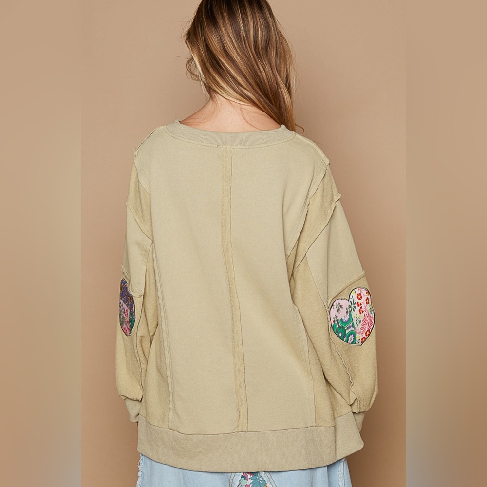 LOVE Appliqué Olive Green Women's Pullover Sweatshirt - Picture 3 of 4